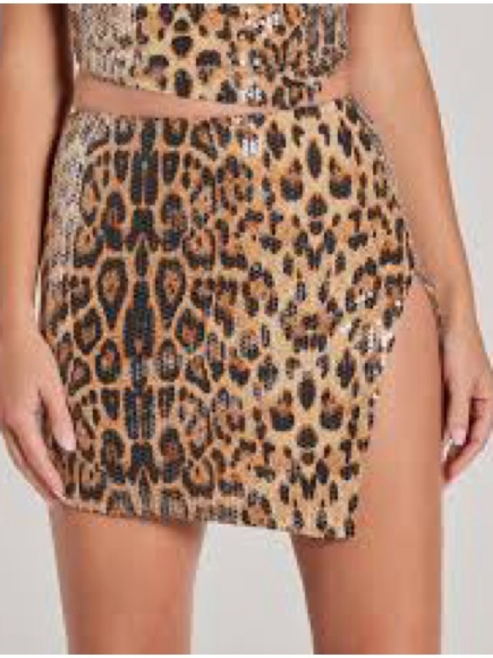 Windsor Leopard Sequin Mini Skirt - Tan & Black